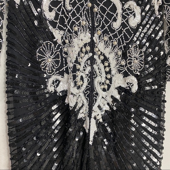 Vintage Negpal Silk Beaded Sequin Midi Dress S - Picture 13 of 16